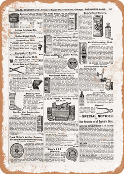 1902 Sears Catalog Shoe Accessories Page 915 - Rusty Look Metal Sign