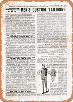 1902 Sears Catalog Men's Tailoring Page 917 - Rusty Look Metal Sign