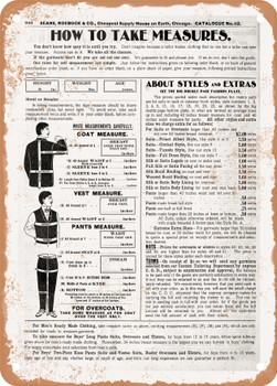 1902 Sears Catalog Men's Tailoring Page 918 - Rusty Look Metal Sign