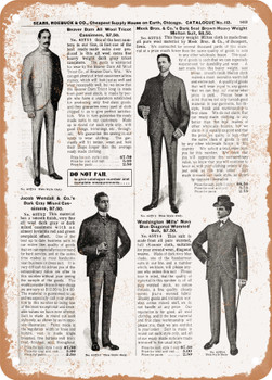 1902 Sears Catalog Men's Tailoring Page 931 - Rusty Look Metal Sign