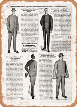 1902 Sears Catalog Men's Tailoring Page 932 - Rusty Look Metal Sign
