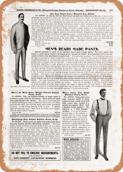 1902 Sears Catalog Men's Tailoring Page 935 - Rusty Look Metal Sign