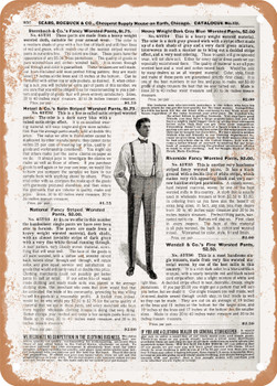 1902 Sears Catalog Men's Tailoring Page 936 - Rusty Look Metal Sign