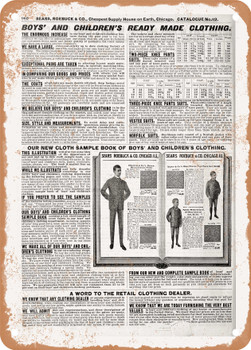 1902 Sears Catalog Men's Tailoring Page 940 - Rusty Look Metal Sign