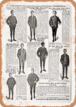 1902 Sears Catalog Men's Tailoring Page 944 - Rusty Look Metal Sign