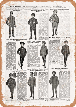 1902 Sears Catalog Men's Tailoring Page 947 - Rusty Look Metal Sign