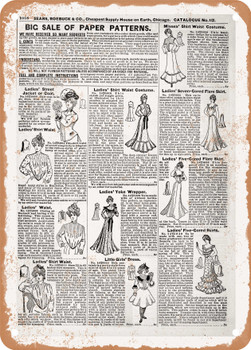1902 Sears Catalog Dress Patterns Page 998 - Rusty Look Metal Sign