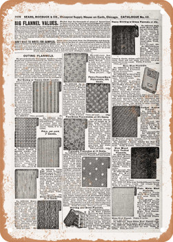 1902 Sears Catalog Linens Page 1014 - Rusty Look Metal Sign