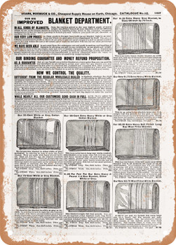 1902 Sears Catalog Linens Page 1017 - Rusty Look Metal Sign