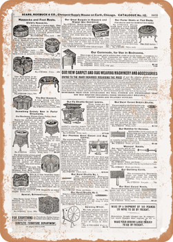 1902 Sears Catalog Carpet Machines Page 1055 - Rusty Look Metal Sign