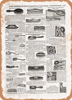 1902 Sears Catalog Brushes and Combs Page 1071 - Rusty Look Metal Sign