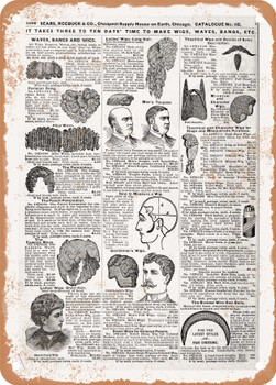 1902 Sears Catalog Wigs Page 1074 - Rusty Look Metal Sign