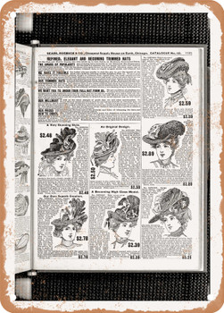1902 Sears Catalog Hats Page 1099 - Rusty Look Metal Sign