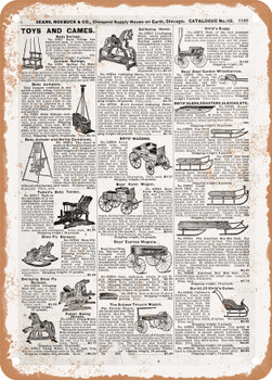 1902 Sears Catalog Toys and Games Page 1103 - Rusty Look Metal Sign