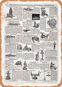 1902 Sears Catalog Toys and Games Page 1106 - Rusty Look Metal Sign