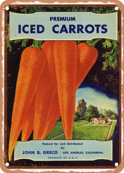 Iced Carrots Vegetables - Rusty Look Metal Sign