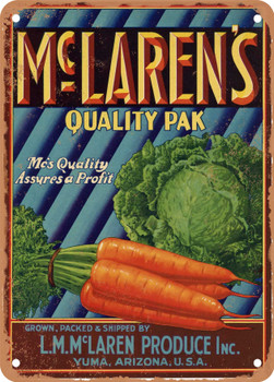 McLaren's Yuma Arizona Vegetables - Rusty Look Metal Sign