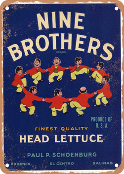 Nine Brothers Vegetables - Rusty Look Metal Sign