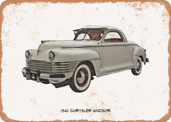 1942 Chrysler Windsor Pencil Sketch - Rusty Look Metal Sign