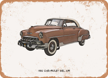 1952 Chevrolet Bel Air Pencil Sketch - Rusty Look Metal Sign