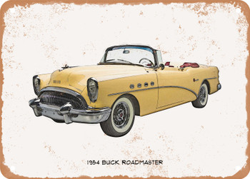 1954 Buick Roadmaster Pencil Sketch - Rusty Look Metal Sign