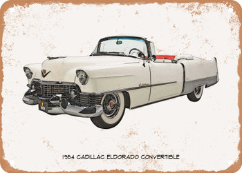 1954 Cadillac Eldorado Convertible Pencil Sketch - Rusty Look Metal Sign