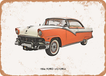 1956 Ford Victoria Pencil Sketch - Rusty Look Metal Sign