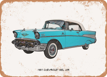1957 Chevrolet Bel Air Pencil Sketch  - Rusty Look Metal Sign