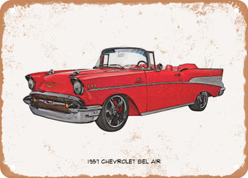 1957 Chevrolet Bel Air Pencil Sketch -  Rusty Look Metal Sign