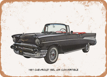 1957 Chevrolet Bel Air Convertible Pencil Sketch   - Rusty Look Metal Sign