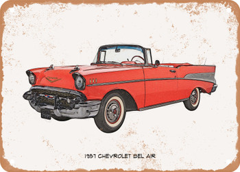 1957 Chevrolet Bel Air Pencil Sketch - Rusty Look Metal Sign