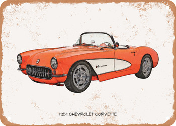 1957 Chevrolet Corvette Pencil Sketch   - Rusty Look Metal Sign