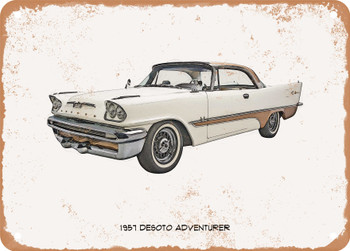 1957 Desoto Adventurer Pencil Sketch - Rusty Look Metal Sign