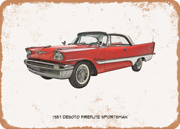 1957 Desoto Fireflite Sportsman Pencil Sketch - Rusty Look Metal Sign