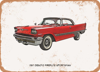 1957 Desoto Fireflite Sportsman Pencil Sketch  - Rusty Look Metal Sign