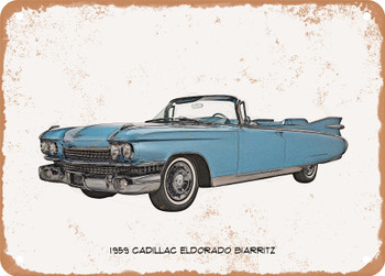 1959 Cadillac Eldorado Biarritz Pencil Sketch - Rusty Look Metal Sign