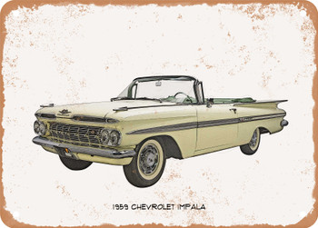 1959 Chevrolet Impala Pencil Sketch  - Rusty Look Metal Sign