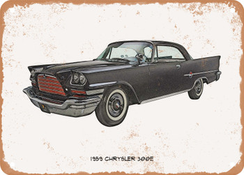 1959 Chrysler 300E Pencil Sketch - Rusty Look Metal Sign