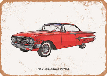1960 Chevrolet Impala Pencil Sketch    - Rusty Look Metal Sign