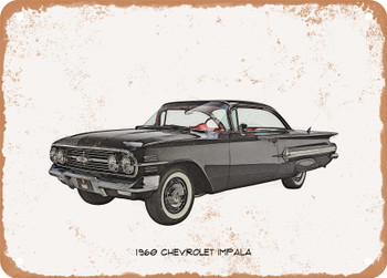 1960 Chevrolet Impala Pencil Sketch  - Rusty Look Metal Sign