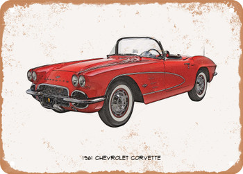 1961 Chevrolet Corvette Pencil Sketch  - Rusty Look Metal Sign