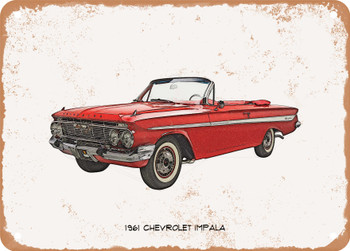 1961 Chevrolet Impala Pencil Sketch  - Rusty Look Metal Sign