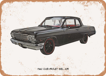 1962 Chevrolet Bel Air Pencil Sketch  - Rusty Look Metal Sign