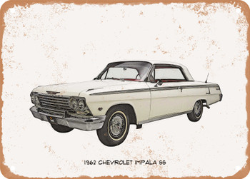 1962 Chevrolet Impala SS Pencil Sketch  - Rusty Look Metal Sign