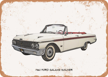 1962 Ford Galaxie Sunliner Pencil Sketch - Rusty Look Metal Sign