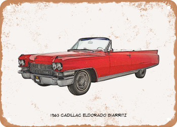 1963 Cadillac Eldorado Biarritz Pencil Sketch - Rusty Look Metal Sign