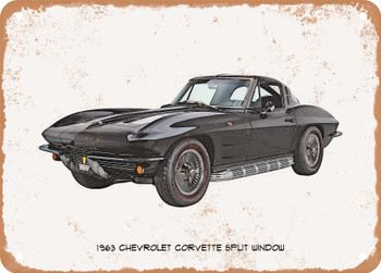 1963 Chevrolet Corvette Split Window Pencil Sketch - Rusty Look Metal Sign