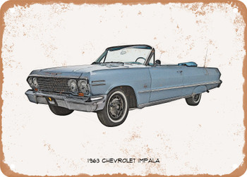 1963 Chevrolet Impala Pencil Sketch - Rusty Look Metal Sign