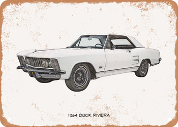 1964 Buick Riviera Pencil Sketch  - Rusty Look Metal Sign
