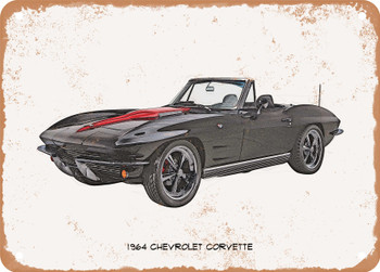 1964 Chevrolet Corvette Pencil Sketch   - Rusty Look Metal Sign